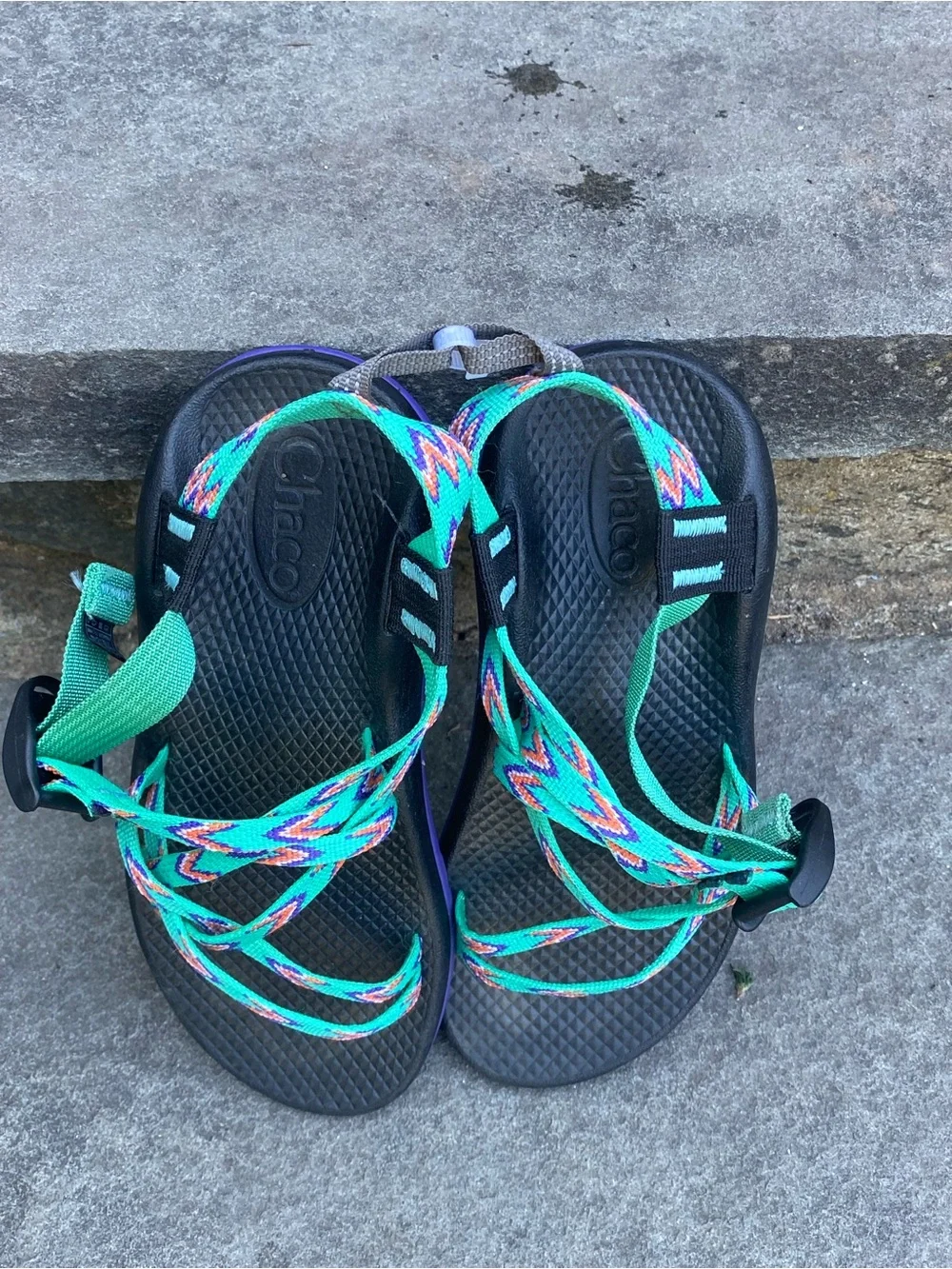 Chaco Kids Size 3 Teal Purple Black Strappy Sandals